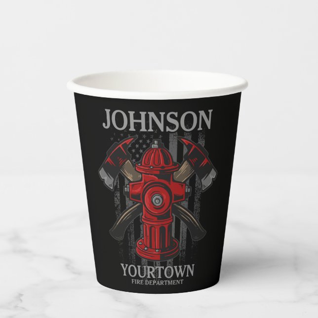 Vasos De Papel NOMBRE DEL bombero Departamento de bomberos Bander (Anverso)