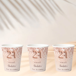 Vasos De Papel Nombre del monograma del purpurina de oro de 21 añ