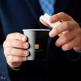 Vasos De Papel Nombre del monograma dorado negro personalizado el