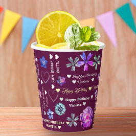 Vasos De Papel Nombre del personalizable Cute Girly Feliz Cumplea