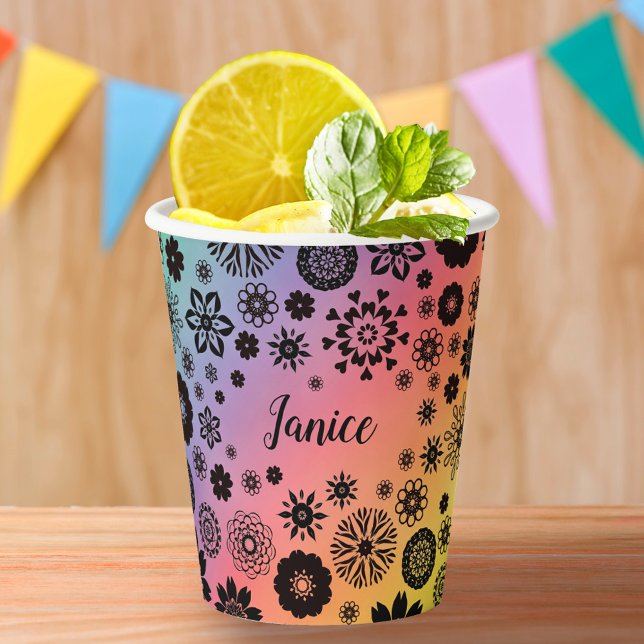Vasos De Papel Nombre del personalizable Cute Girly Floral Guay R (Subido por el creador)