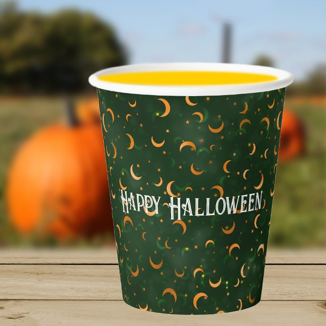 Vasos De Papel Nombre, Feliz Patrón de Halloween Crescent Moons (Subido por el creador)