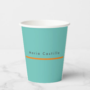 Vasos De Papel Nombre moderno Minimalista Naranja azul elegante
