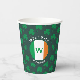 Vasos De Papel Nombre moderno Monograma Bandera irlandesa Shamroc