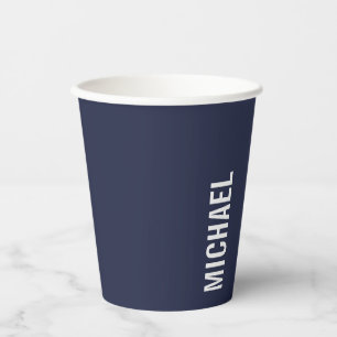 Vasos De Papel Nombre personal Minimalista moderno azul marino