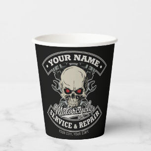 Vasos De Papel NOMBRE Personalizado Biker Mechanic Skull Motorcyc