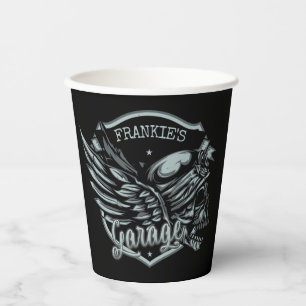 Vasos De Papel NOMBRE Personalizado Biker Skull Wings Motorcycle