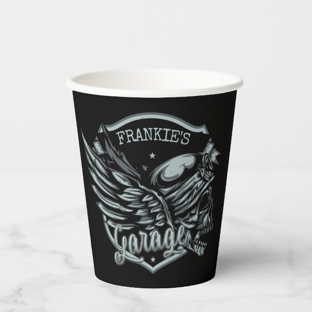 Vasos De Papel NOMBRE Personalizado Biker Skull Wings Motorcycle  (Anverso)