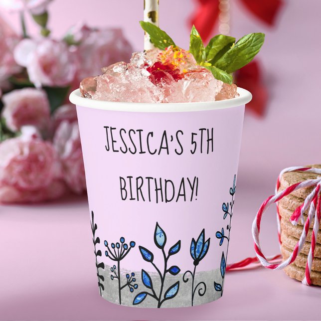 Vasos De Papel Nombre personalizado Cute Azul Gris y Morado Flora (Subido por el creador)