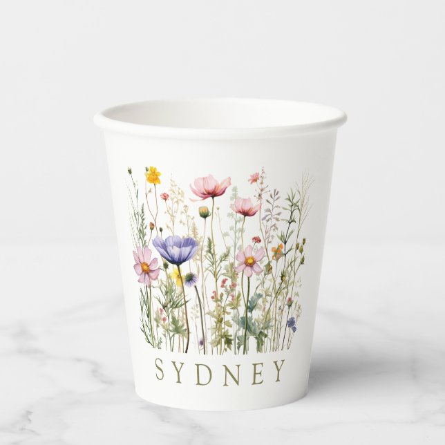 Vasos De Papel Nombre personalizado de flor silvestre (Anverso)