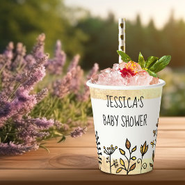 Vasos De Papel Nombre personalizado de floral de oro blanco lindo