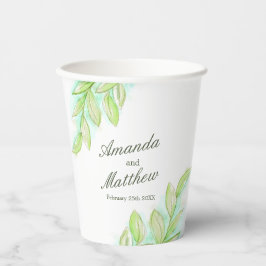 Vasos De Papel Nombre personalizado de hojas verdes de primavera 