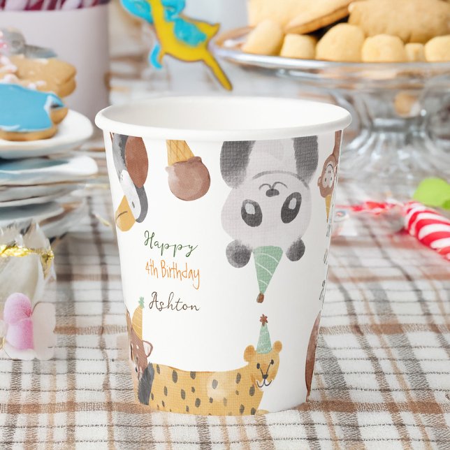Vasos De Papel nombre personalizado de la fiesta de cumpleaños de (Party animals birthday party personalized name paper cups)
