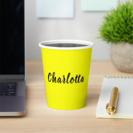 Vasos De Papel Nombre personalizado de negro | Color amarillo neó