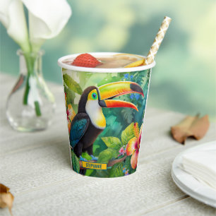 Vasos De Papel Nombre personalizado de pájaro tropical toscano