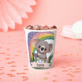 Vasos De Papel Nombre personalizado del bebé de Koala Arcoiris
