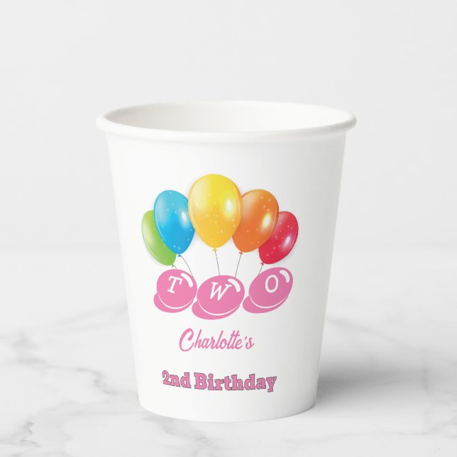Vasos De Papel Nombre personalizado del segundo cumpleaños del Ch (Anverso)