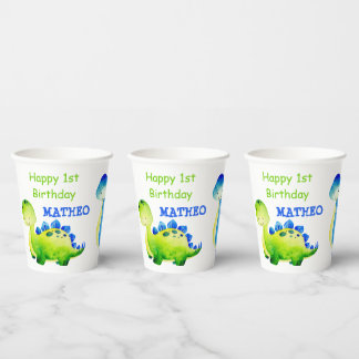 Vasos De Papel Nombre personalizado fiesta de dinosaurios bebé