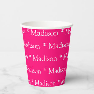 Vasos De Papel Nombre personalizado fuchsia patrón blanco rosado