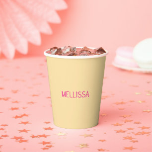 Vasos De Papel Nombre personalizado minimalista crema