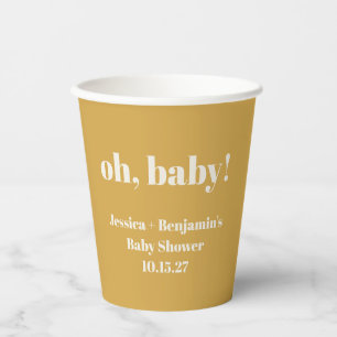 Vasos De Papel Nombre personalizado moderno de Baby Shower amaril