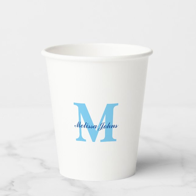 Vasos De Papel  Nombre personalizado Monogramos Bebés Azules Duch (Anverso)