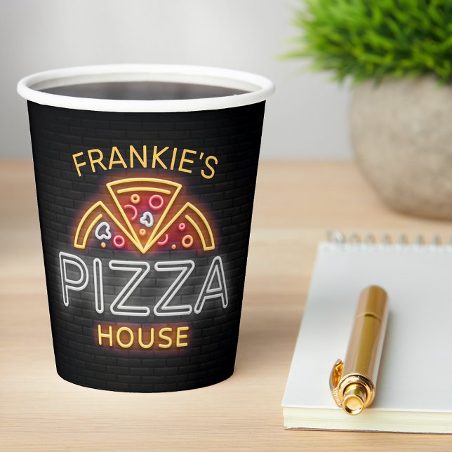 Vasos De Papel NOMBRE personalizado Neón Pizzeria Pizza House (Subido por el creador)
