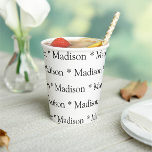 Vasos De Papel Nombre personalizado patrón blanco y negro lindo