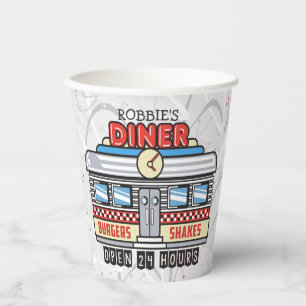 Vasos De Papel NOMBRE personalizado Retro 50 Diner Rótulo 50 Atóm