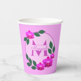 Vasos De Papel Nombre personalizado rosa floral vintage inicial