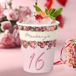 Vasos De Papel Nombre Personalizado Rosas Vintage Cute Dulce Rosa
