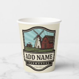 Vasos De Papel NOMBRE Personalizado Rústico Farmhouse Old Windmil