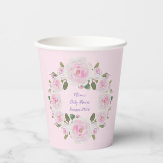 Vasos De Papel Nombre personalizado, tazas de papel de rosas rosa