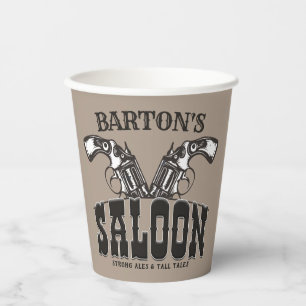 Vasos De Papel NOMBRE personalizado Wild West Gun Revolver Saloon
