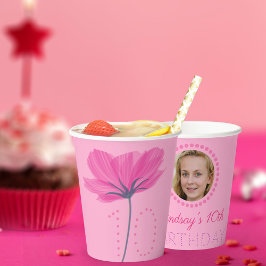Vasos De Papel Nombre personalizado y foto Pap de cumpleaños flor