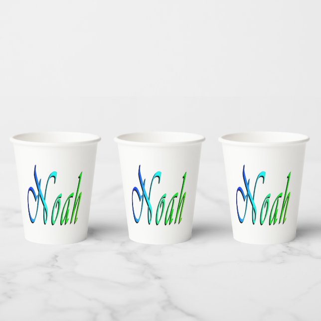 Vasos De Papel Nombre verde y azul de Noé,  (Multi)
