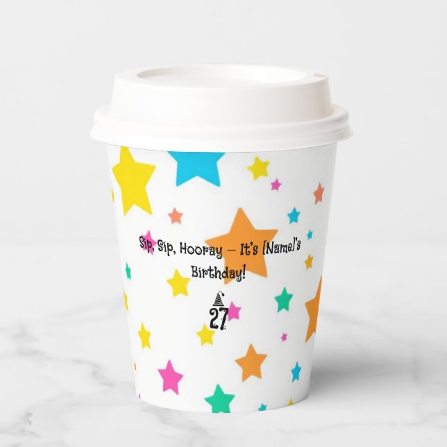 Vasos De Papel Nombre y edad personalizados - Cumpleaños del Pers (Anverso)