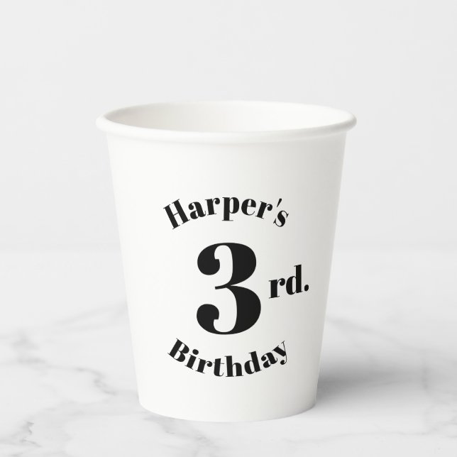 Vasos De Papel Nombre y número personalizado blanco negro de cump (Anverso)