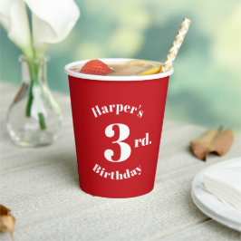 Vasos De Papel Nombre y número personalizado rojo de cumpleaños
