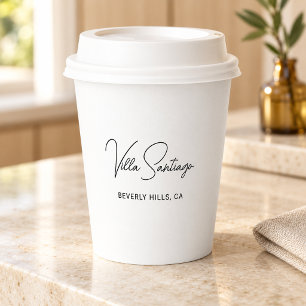Vasos De Papel Nombre y ubicación de la casa con letra Chic Scrip