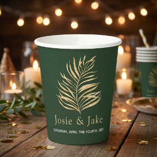 Vasos De Papel Nombres de bodas de hojas de palma de oro y tazas 