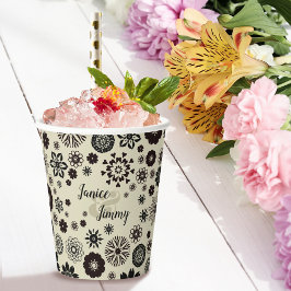 Vasos De Papel Nombres de personalizable Cute Taupe Patrón Floral