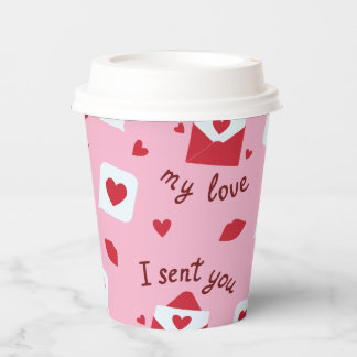 Vasos De Papel Notas de amor y corazones rosados románticos de Sa