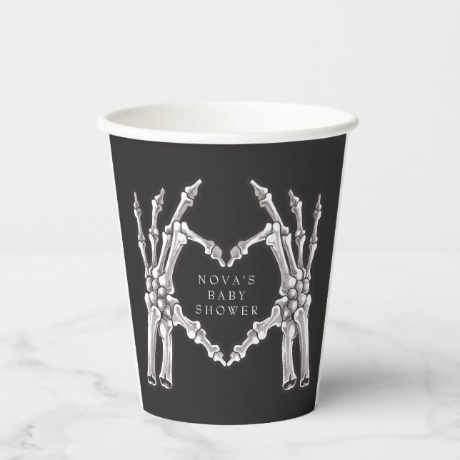 Vasos De Papel NOVA Halloween Skeleton Heart Hands Baby Shower (Anverso)