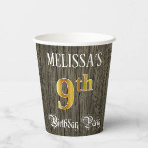 Vasos De Papel Novena Fiesta de Cumpleaños — Faux Gold y Faux Woo