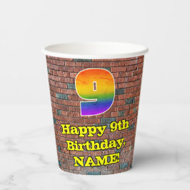 Vasos De Papel Noveno cumpleaños: Arcoiris de inspiración diverti