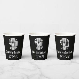 Vasos De Papel Noveno Cumpleaños — Aspecto inspirado en Art Deco 