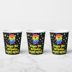 Vasos De Papel Noveno cumpleaños: Patrón de estrellas divertidas