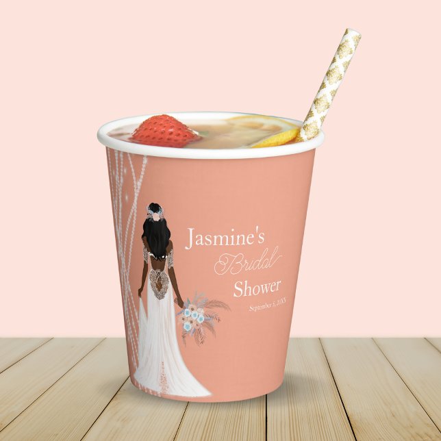 Vasos De Papel Novia Boho Con Perlas Y Flores Ducha De Novias (Subido por el creador)
