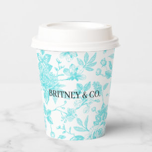 Vasos De Papel Novia & Co. Toile Floral Teal Personalizado